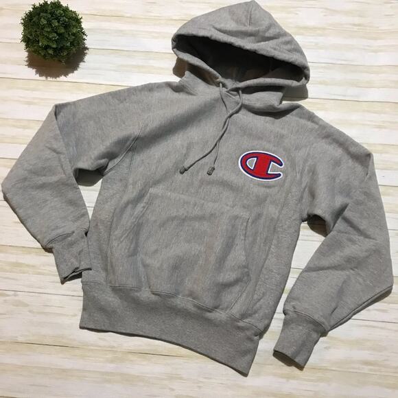 Champion Reverse Weave Large‎ C Logo Gray Oversized Sweatshirt Hoodie Size XS - Picture 1 of 4